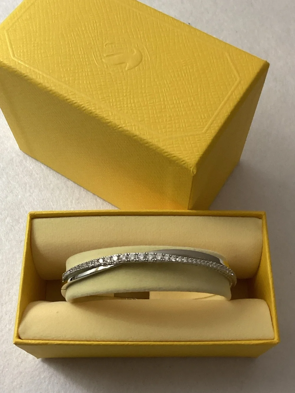 Swarovski Silver-Tone Pavé Twisted Double-Row Bangle Bracelet